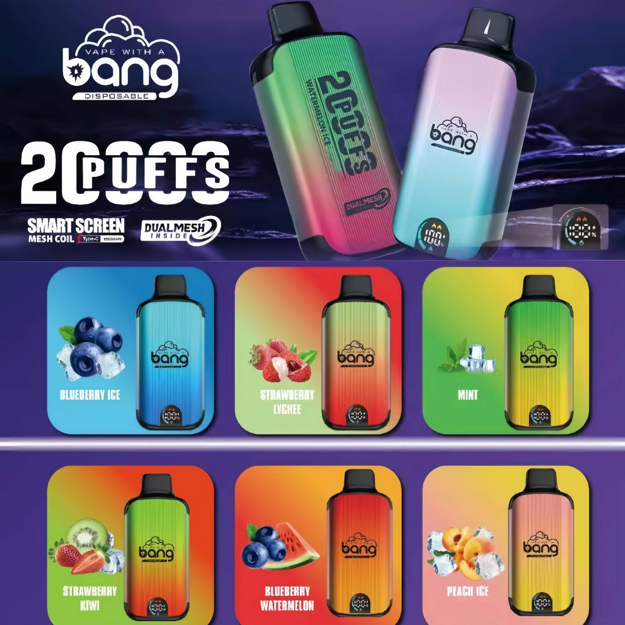 bang vape 20000 puff a basso contenuto di nicotina usa e getta con display