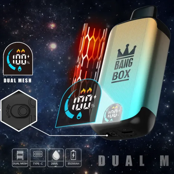 bang box 18000 18k puffs smart rechargeable disposable vape with screen with normal and boost mode