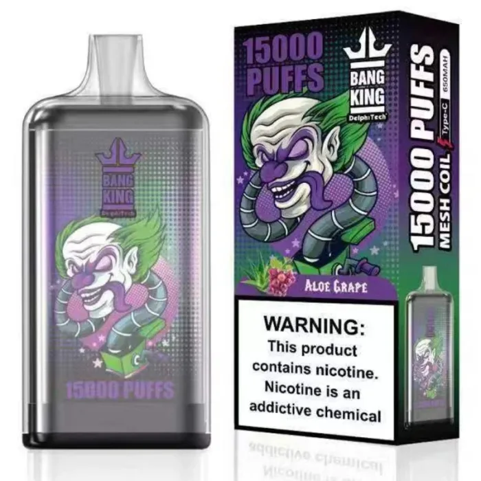 Bang King 15000 Vape Kit för engångsbruk med laddningskabel och användarmanual - Aloe Grape