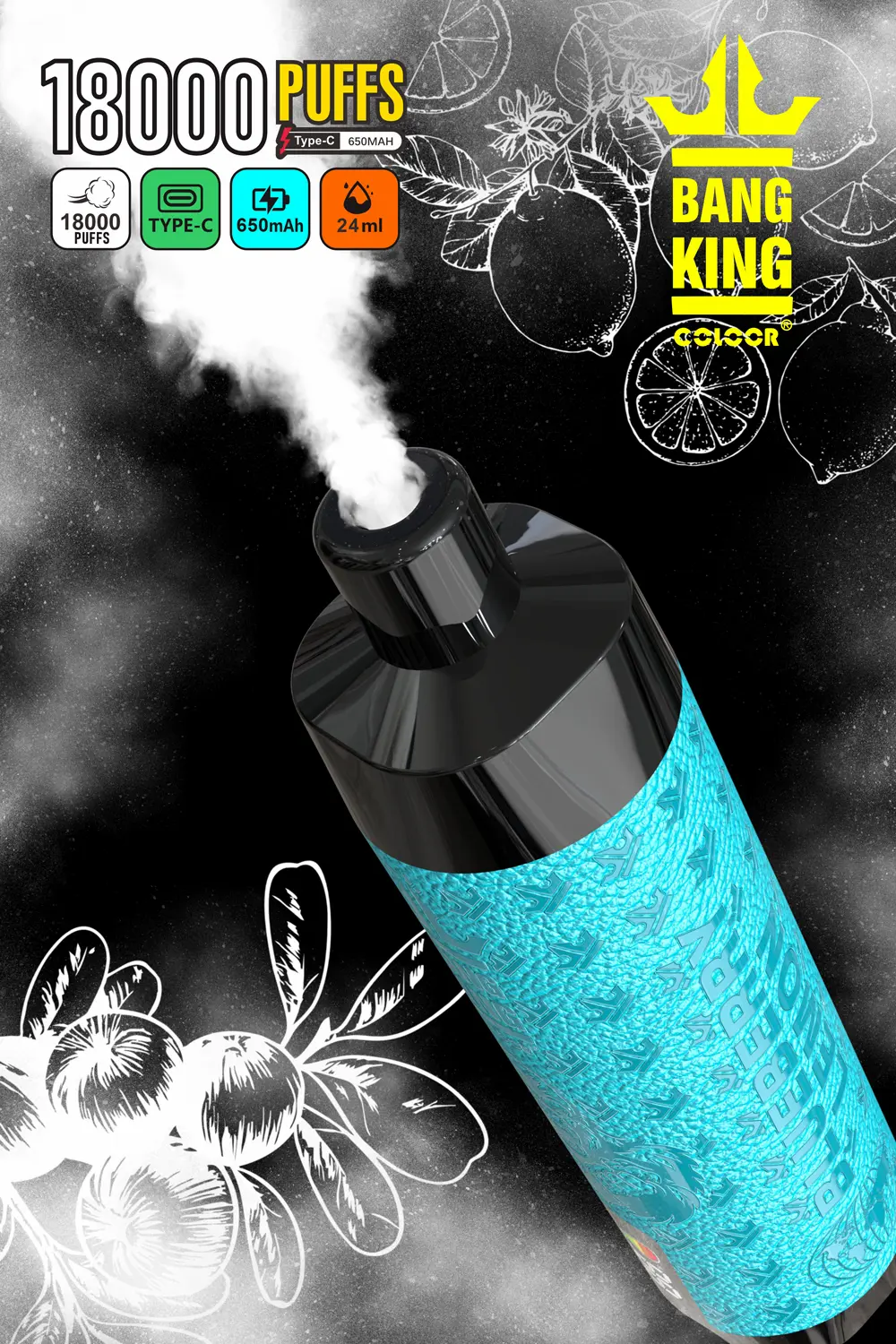 Primer plano de la perilla de flujo de aire ajustable Bang King 18000 para vaping MTL/RDL