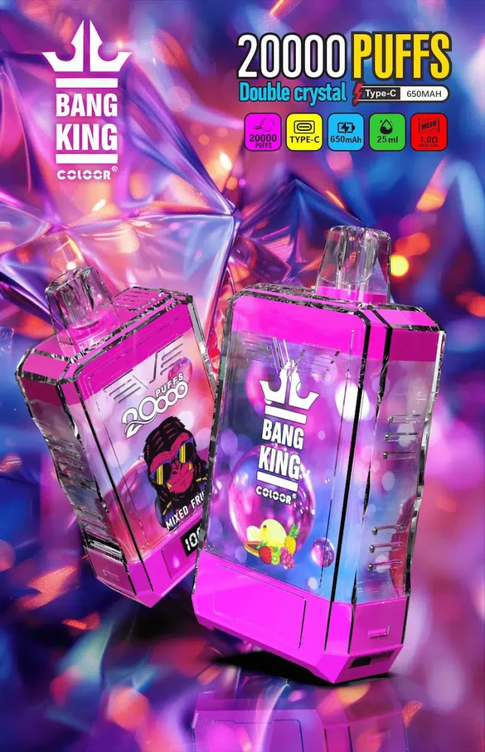 Réservoir e-liquide transparent avec 15ml de sel de nicotine (0%/2%/3%/5%) dans la vape Bang King Double Crystal 20000 - Fruits mélangés