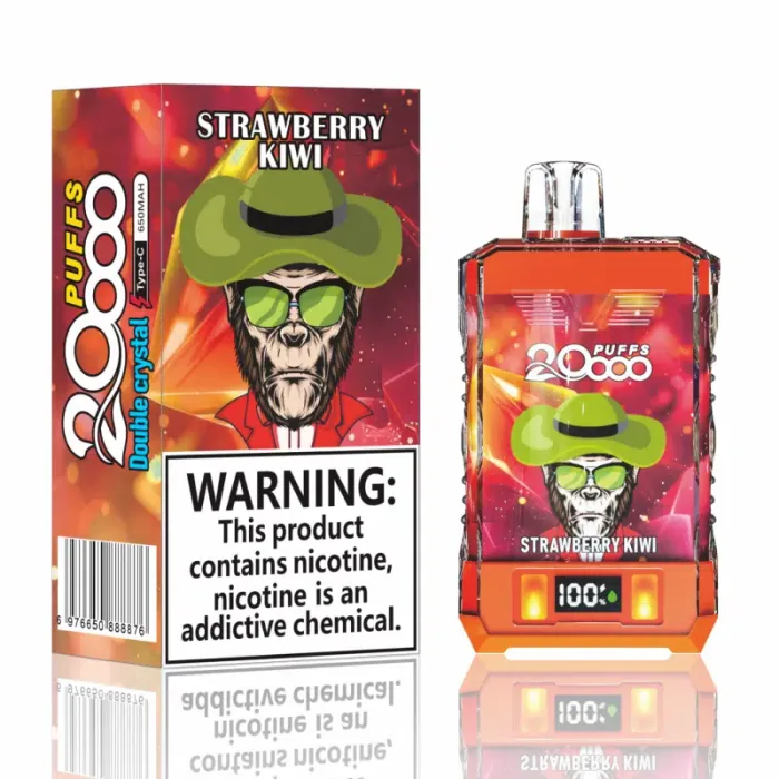 Transparante e-liquid tank met 15ml nicotinezout (0%/2%/3%/5%) in Bang King Double Crystal 20000 wegwerpvape-Strawberry Kiwi