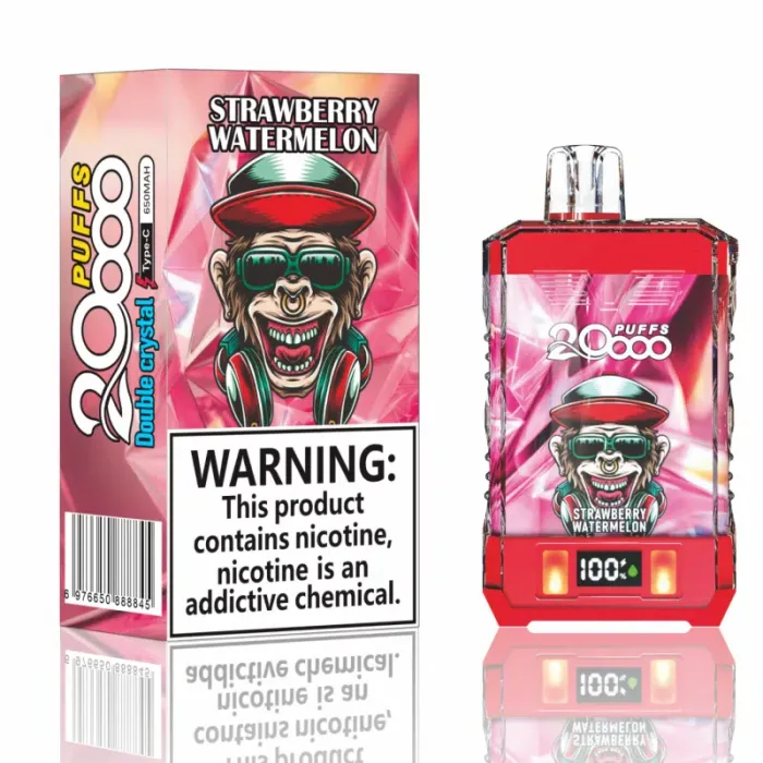 Réservoir d'e-liquide transparent avec 15ml de sel de nicotine (0%/2%/3%/5%) dans la vape Bang King Double Crystal 20000 - Fraise pastèque