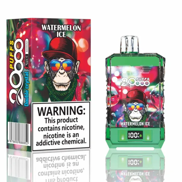 Transparante e-liquid tank met 15ml nicotinezout (0%/2%/3%/5%) in Bang King Double Crystal 20000 wegwerpvape-Watermelon Ice