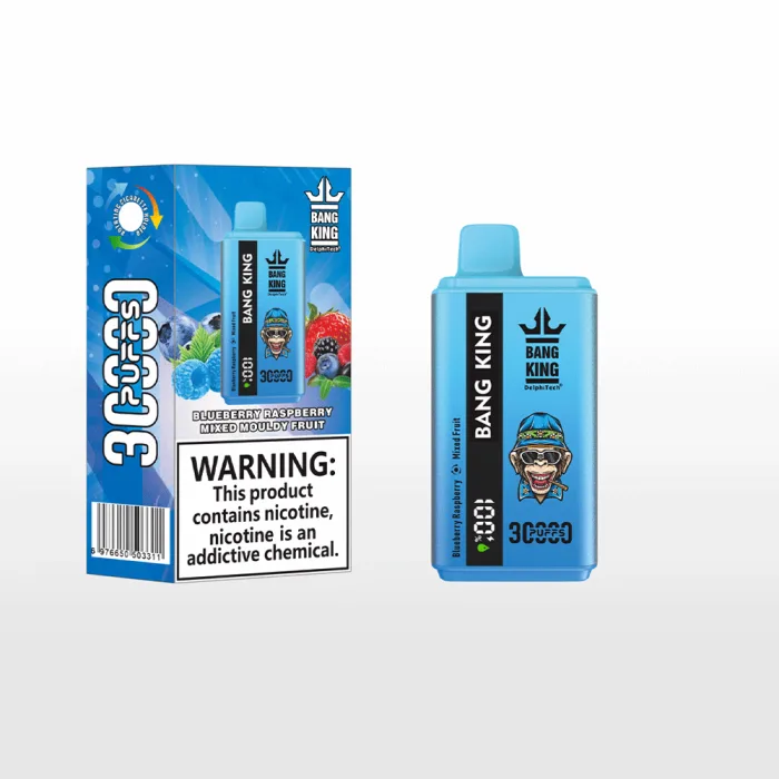 Bang King 30000 wegwerp vape box gelabeld met 30k puffs, dubbele smaken, en 5% nicotine zout-Blueberry Raspberry & Mixed Mouldy Fruit