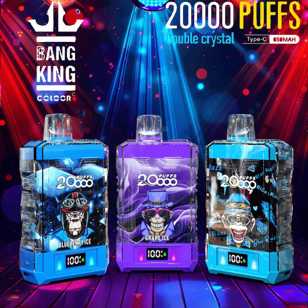 Bang King Double Crystal 20000 wegwerp vape met real-time LED-scherm dat batterij, e-liquid toont