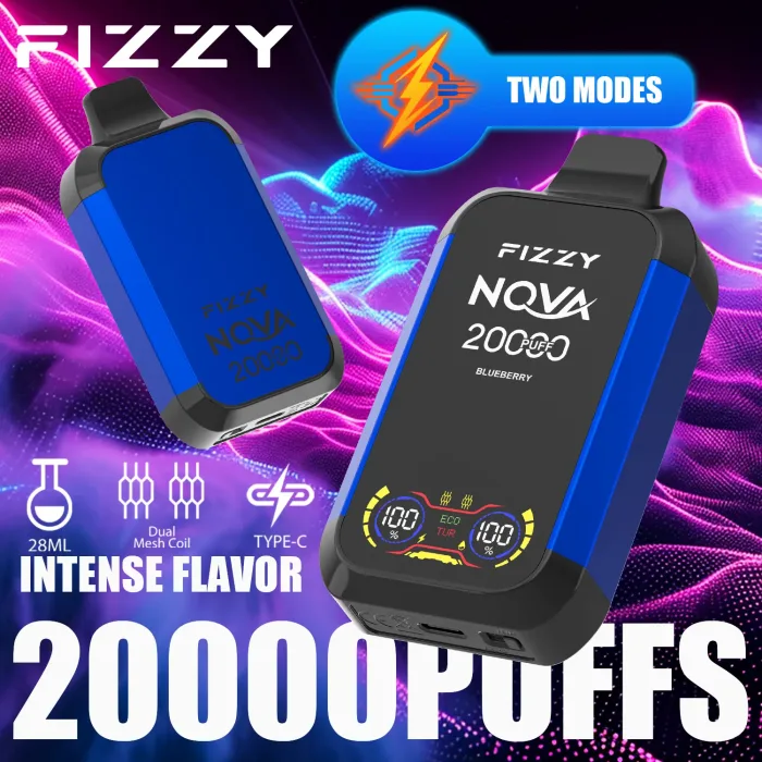 FIZZY Nova 20000 saveurs de vape classées par mode de recommandation : myrtille pour le mode Turbo vs Desserts pour le mode Eco