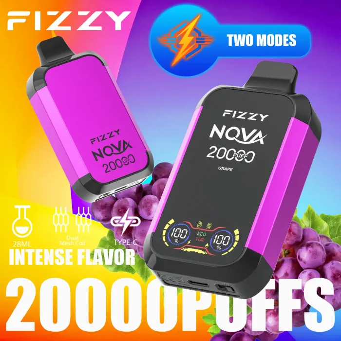 FIZZY Nova 20000 vape flavors arranged by mode recommendation: grape for Turbo vs Desserts for Eco mode