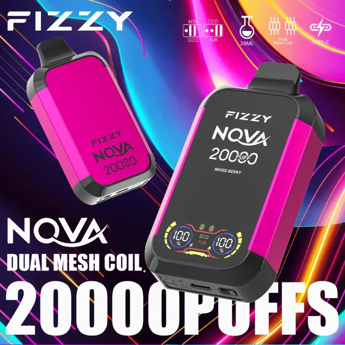 FIZZY Nova 20000 vape flavors arranged by mode recommendation: mixed berry for Turbo vs Desserts for Eco mode