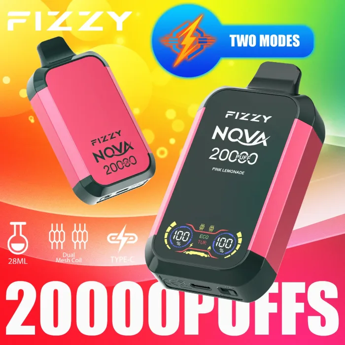 FIZZY Nova 20000 vape flavors arranged by mode recommendation: pink lemonade for Turbo vs Desserts for Eco mode