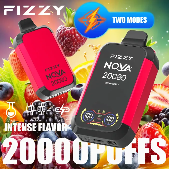 FIZZY Nova 20000 vape flavors arranged by mode recommendation: strawberry for Turbo vs Desserts for Eco mode