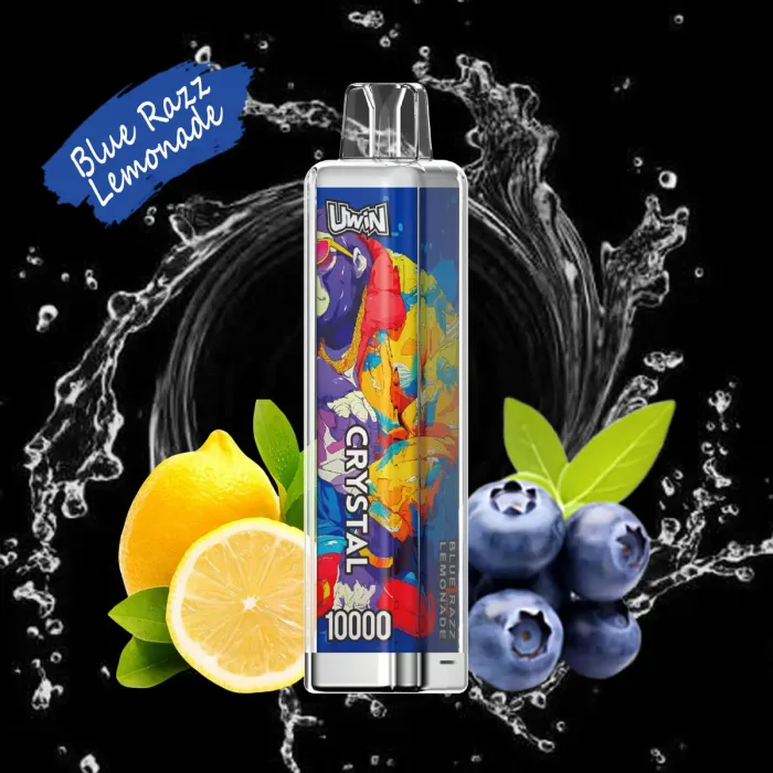 Réservoir d'e-liquide de 18mL et design anti-fuite dans le vaporisateur jetable Uwin Crystal 10000 - Bleu Razz Lemonade