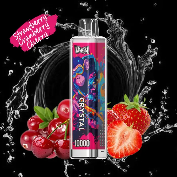 Réservoir d'e-liquide de 18mL et design anti-fuite dans le vaporisateur jetable Uwin Crystal 10000 - fraise, canneberge et cerise