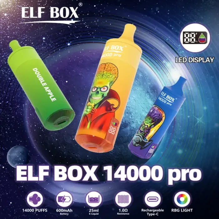 ELF BOX 14000 Pro 14K Puffs 0% 2% 3% 5% Nicotine RGB Rechargeable Vape Produit Homepage Image