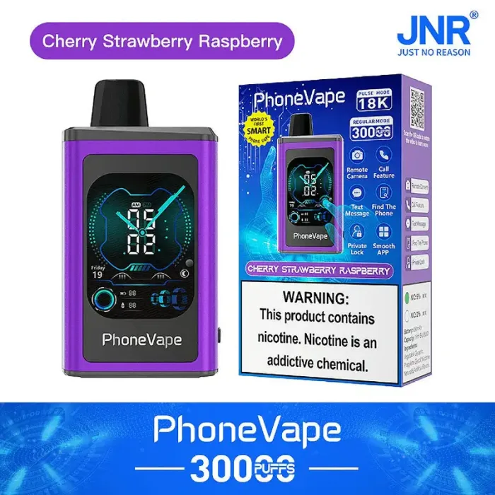 JNR Phone Vape 30000 30K Puffs Telefoon Vape, un telefoon vape intelligente e un telefoon vape intelligente con un display touchscreen, in grado di effettuare chiamate.