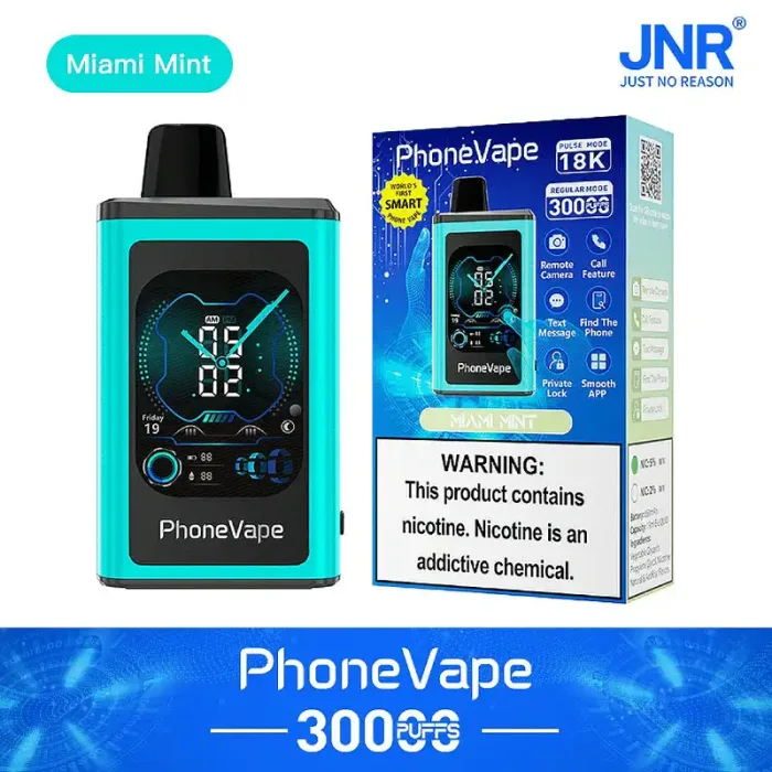 JNR Phone Vape 30000 30K Puffs Telefoon Vape, un telefoon vape intelligente e un telefoon vape intelligente con un display touchscreen, in grado di effettuare chiamate.