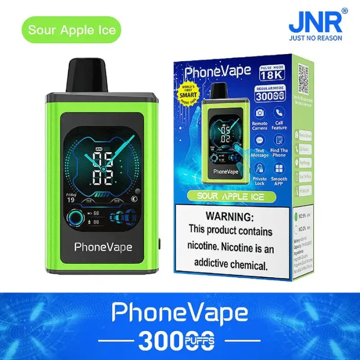 JNR Phone Vape 30000 30K Puffs Telefoon Vape, un telefoon vape intelligente e un telefoon vape intelligente con un display touchscreen, in grado di effettuare chiamate.